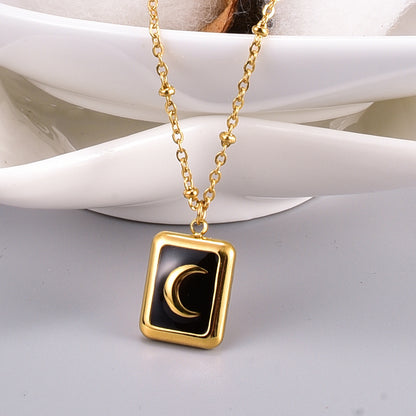 Retro Square Black Moon Titanium Steel Necklace Wholesale