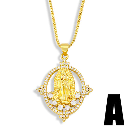 Fashion Virgin Mary Copper Inlaid Zircon Necklace Wholesale