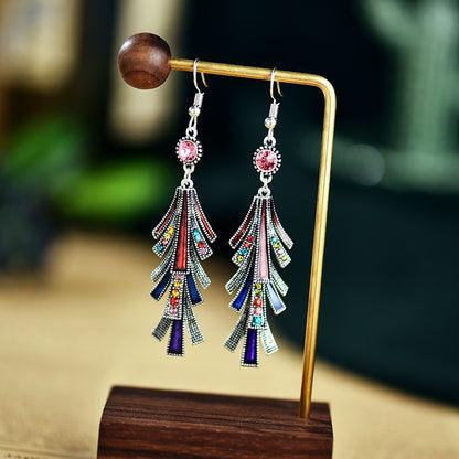 1 Pair Vintage Style Tassel Alloy Plating Inlay Artificial Diamond Women's Drop Earrings