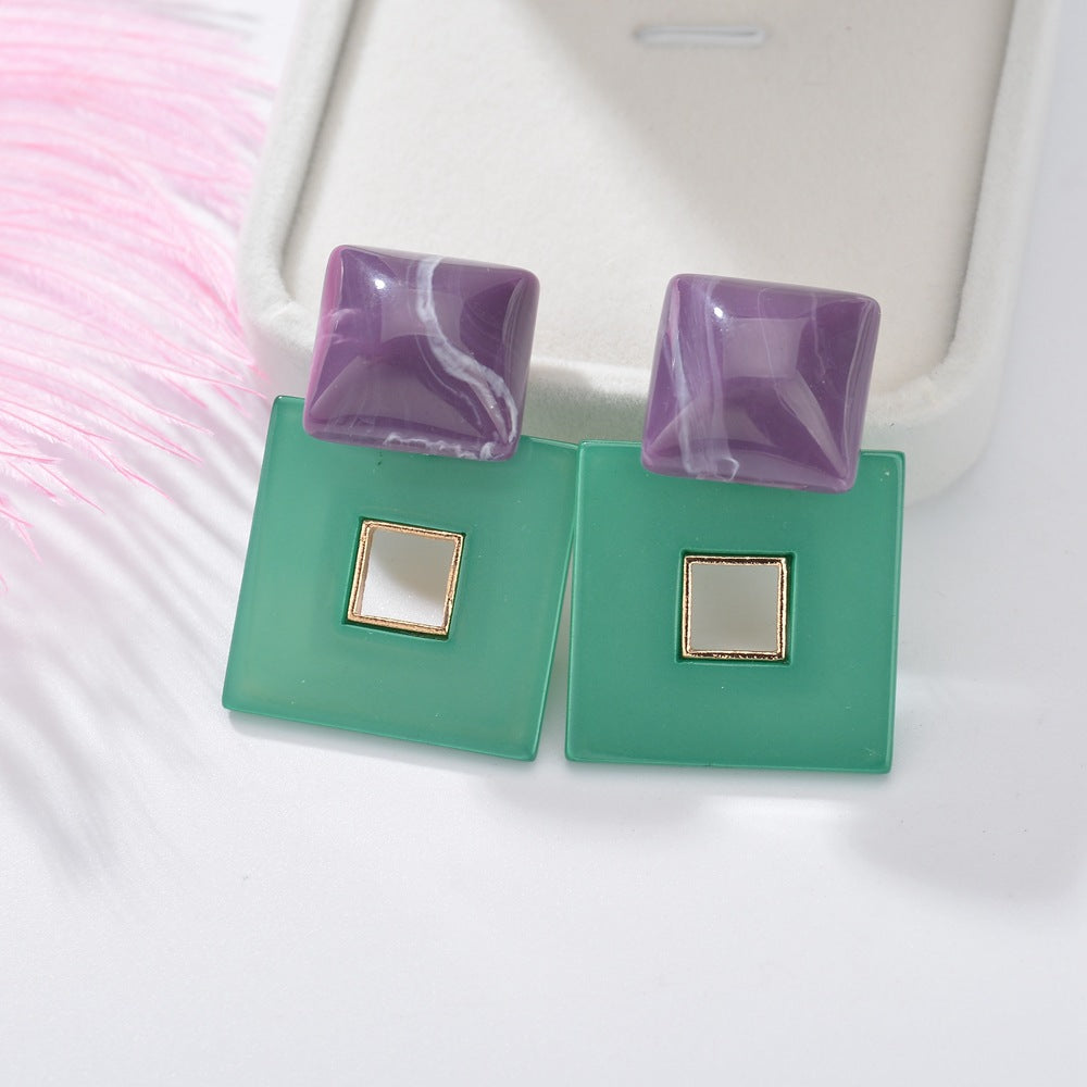 Texture Square Geometric Acrylic Contrast Color Earrings