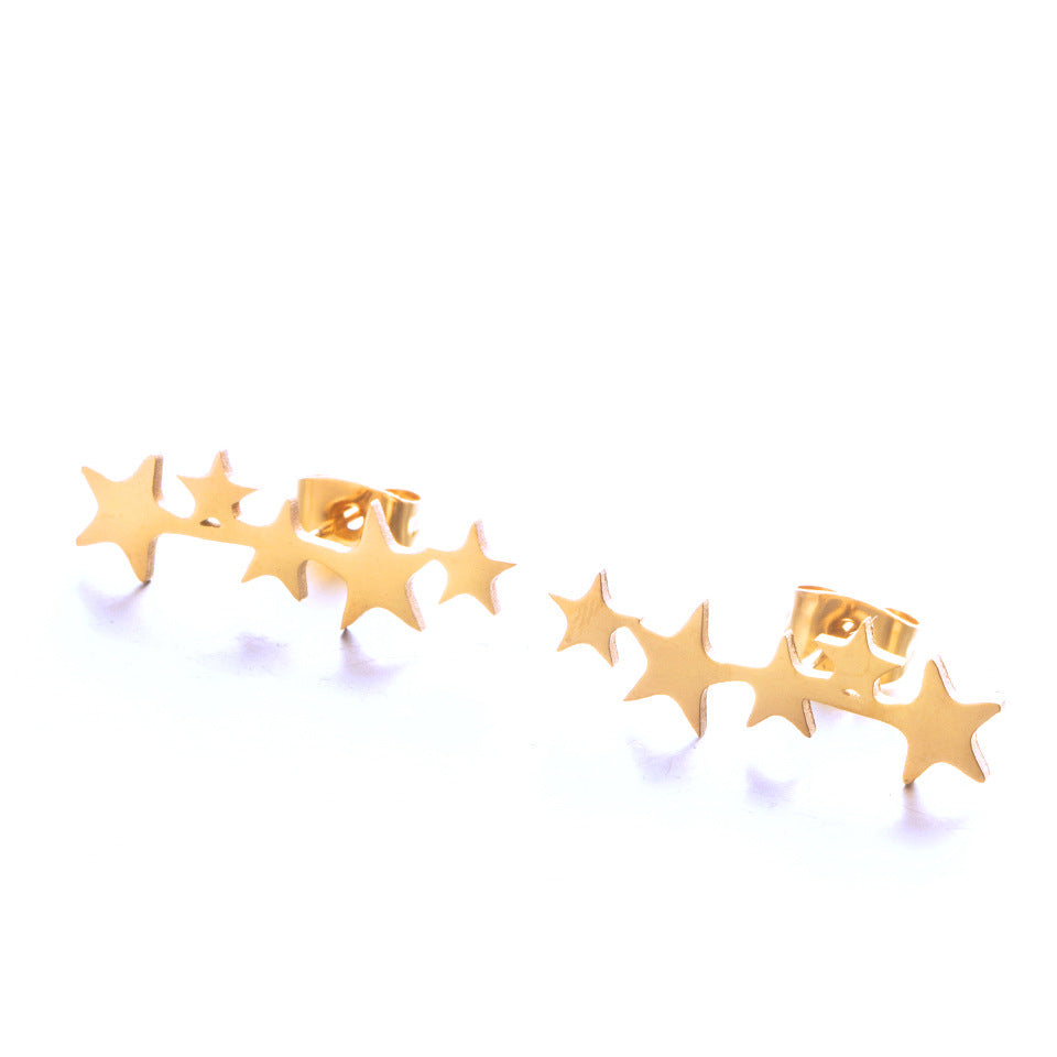 Simple Glossy Gold And Silver Star Small Earrings