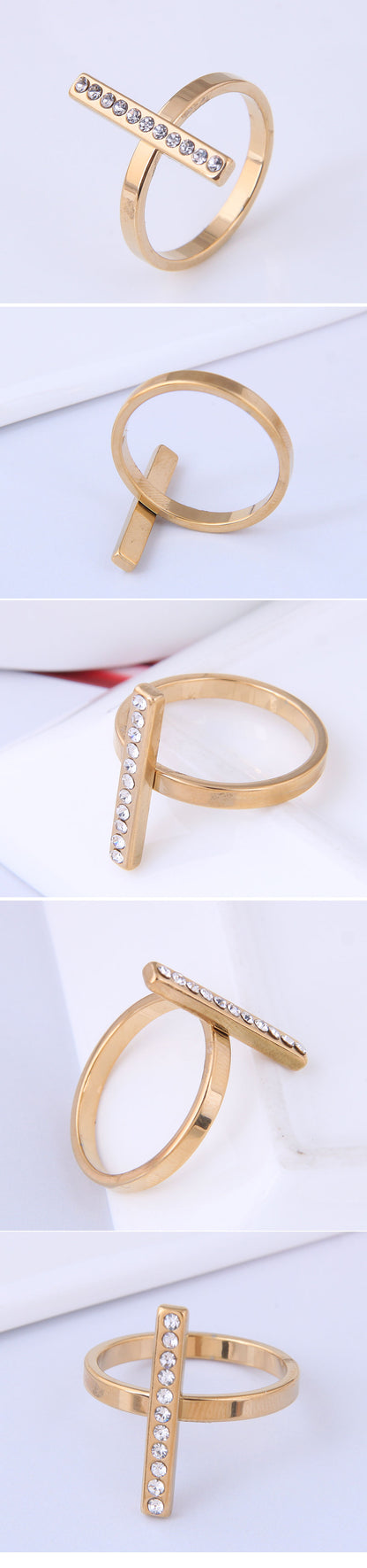 Korean Fashion Hip-hop Strips Simple Diamond-studded Stainless Steel Ring