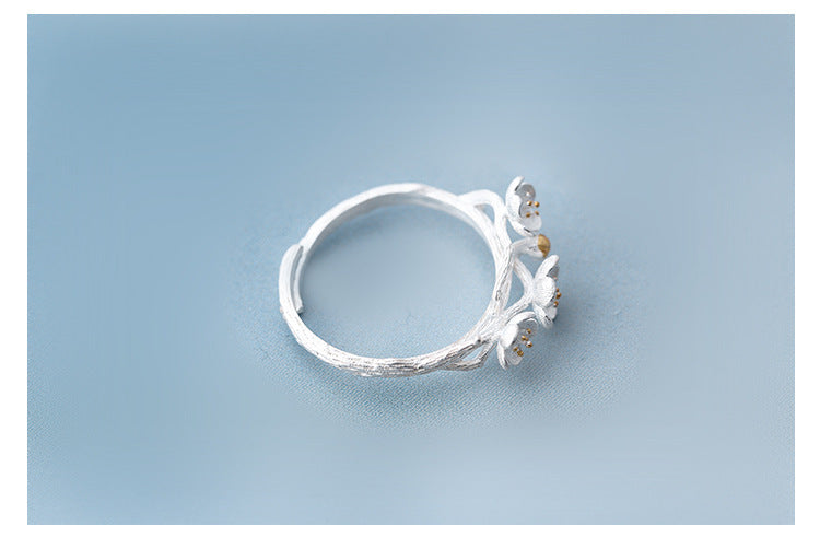 Korean S925 Sterling Silver Plum Blossom Ring