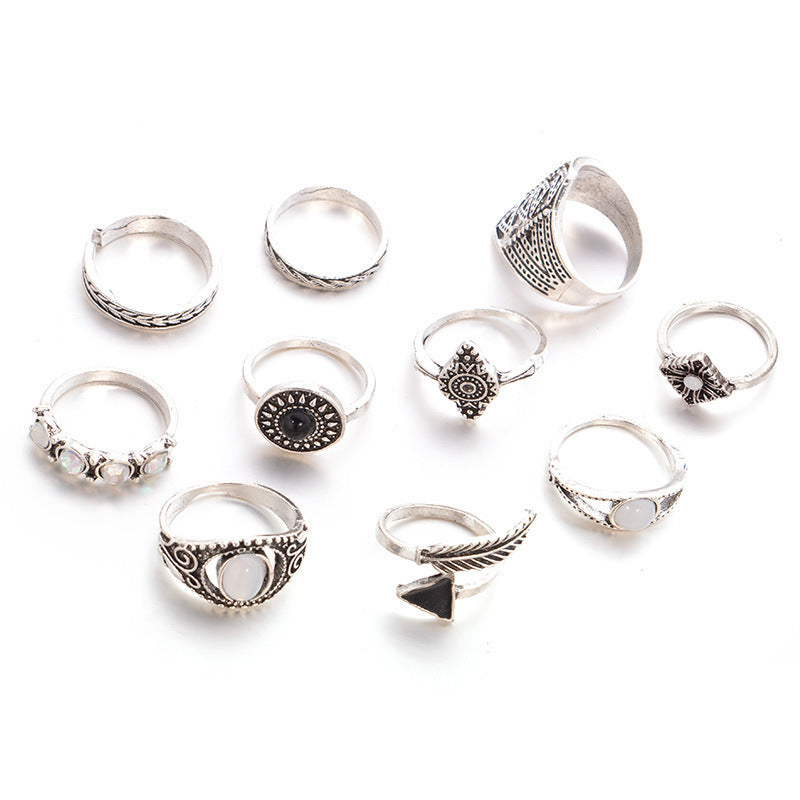 Fashion Plating Arrow Eyes Geometric Dripping Oil Ring 10-piece Set