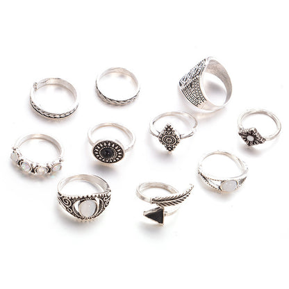 Fashion Plating Arrow Eyes Geometric Dripping Oil Ring 10-piece Set