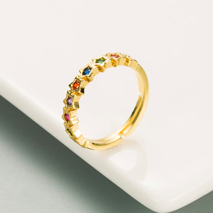 Fashion Copper-plated Gold Micro-inlaid Color Zircon Ring