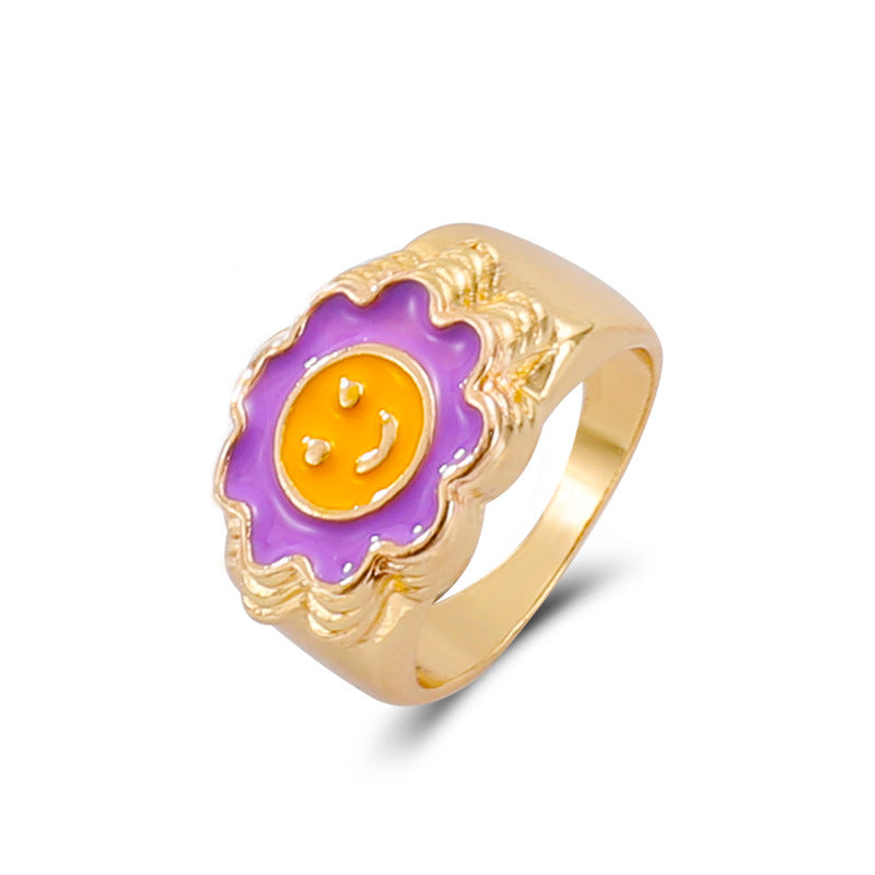 Streetwear Smiley Face Flower Alloy Enamel Plating Women's Rings