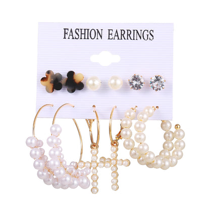 Simple Retro Acrylic Pearl Geometric Earrings Set 6 Pairs