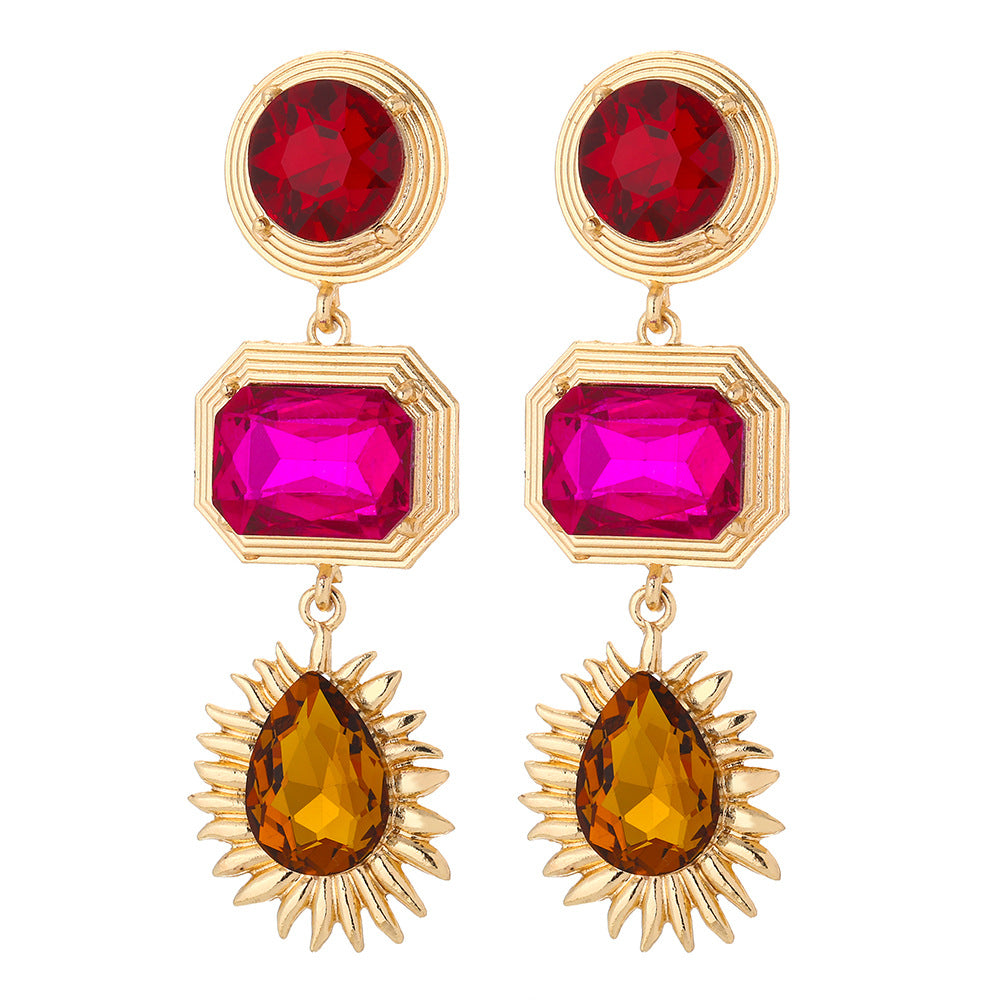 Fashion Retro Exaggerated Geometric Color Diamond Earrings