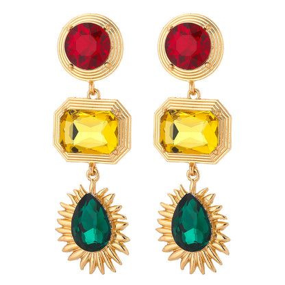 Fashion Retro Exaggerated Geometric Color Diamond Earrings