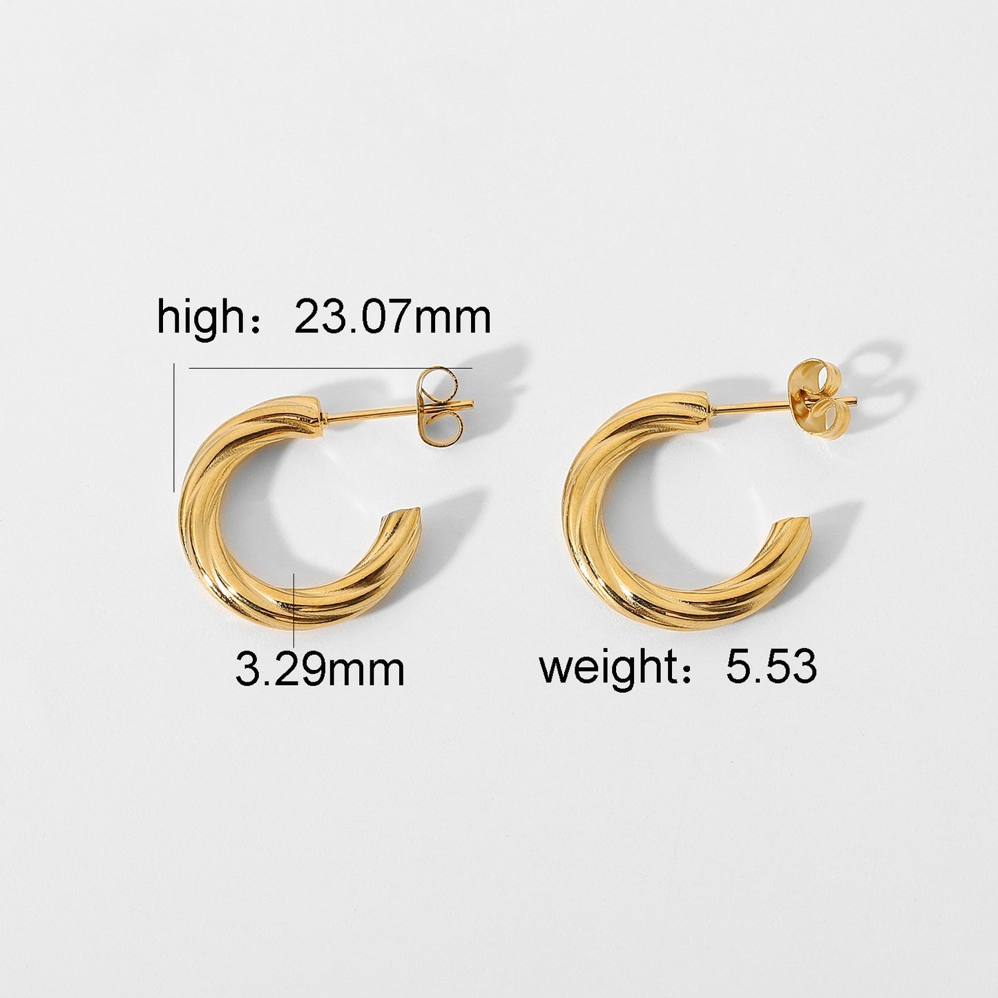 Gold-plated Stainless Steel Twisted C-shaped Hoop Earrings