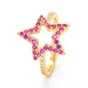 Fashion Micro-inlaid Colored Diamonds Five-pointed Star Ring