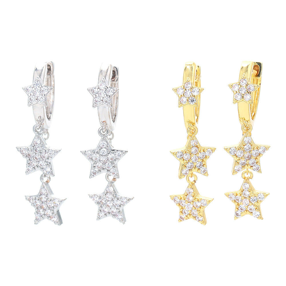 Korean Five-pointed Star Zircon Earrings Wholesale