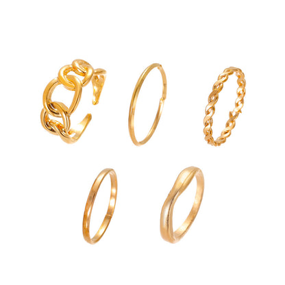 Fashion Open Geometric Alloy Ring Five-piece