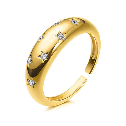 Fashion Geometric Zircon Star Golden Open Ring