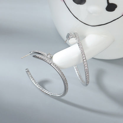 Korean Personality Exaggerated Nail Hoop Zircon Earrings