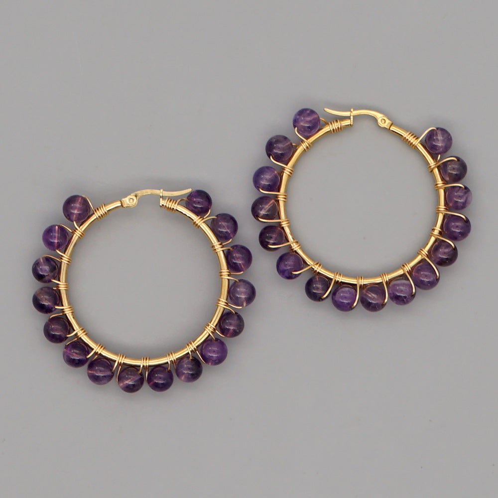 Simple Exaggerated Ethnic Gem Large Hoop Earrings