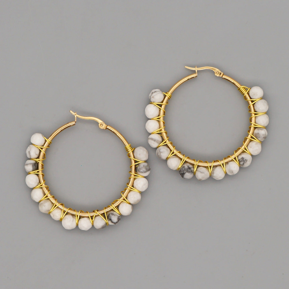 Simple Exaggerated Ethnic Gem Large Hoop Earrings