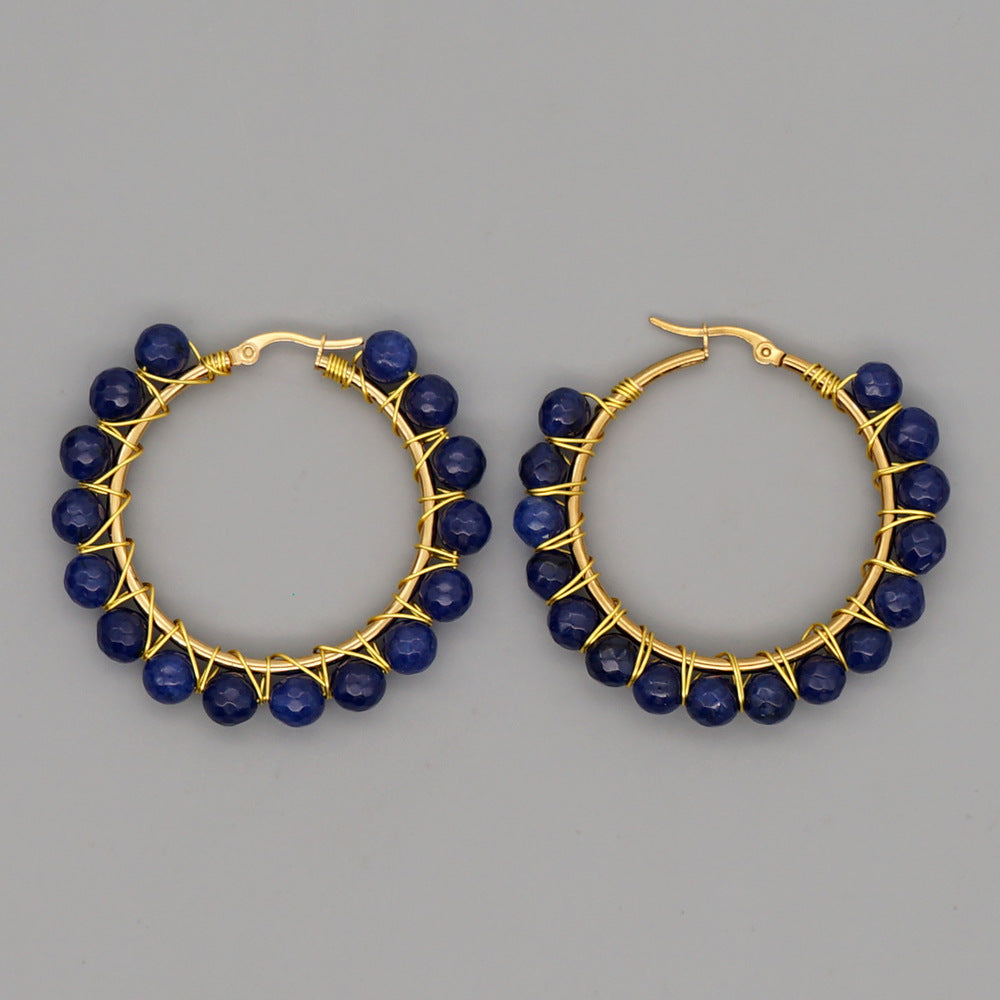 Simple Exaggerated Ethnic Gem Large Hoop Earrings