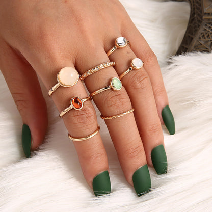 Retro Geometric Stars Feathers Gems Moon Rings Set