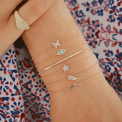 Simple Butterfly Diamond Leaf Eye Flower Turquoise Bracelet Six-piece Set