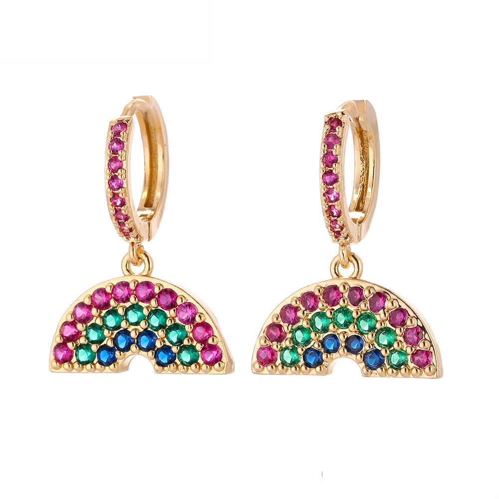 Fashion Asymmetric Color Zircon Copper Earrings