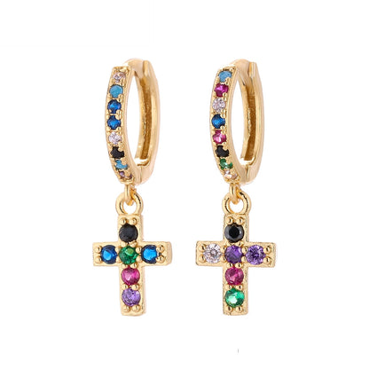 Fashion Asymmetric Color Zircon Copper Earrings