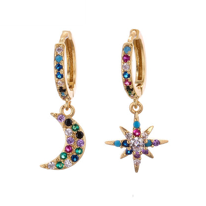 Fashion Asymmetric Color Zircon Copper Earrings