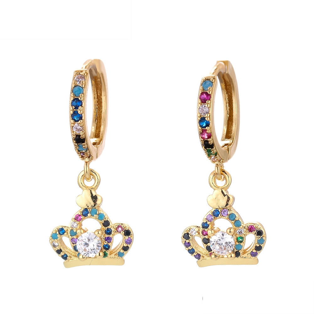 Fashion Asymmetric Color Zircon Copper Earrings