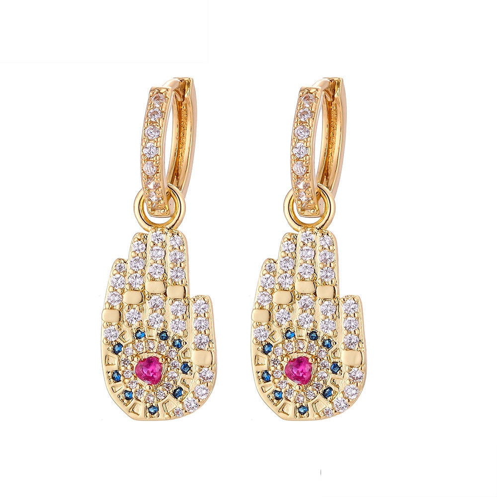 Fashion Asymmetric Color Zircon Copper Earrings