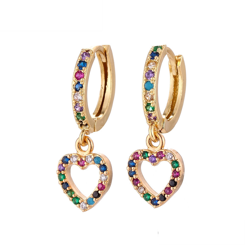 Fashion Asymmetric Color Zircon Copper Earrings