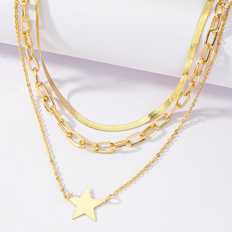 Wholesale Fashion Three-layer Five-pointed Star Necklace