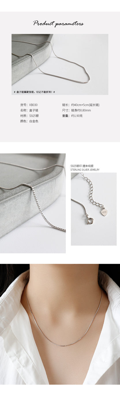 Korean Version Of S925 Sterling Silver Wild Round Bead Snake Bone Box Cross Melon Seed Necklace