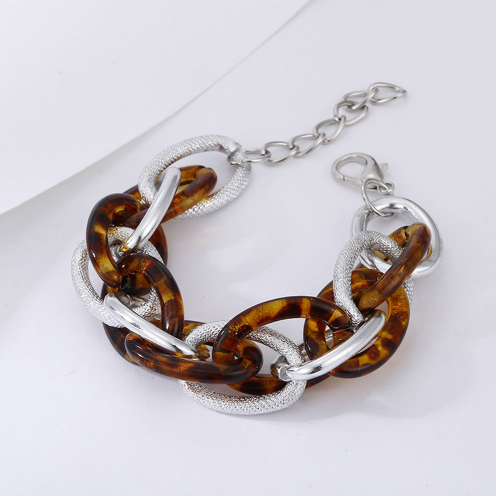 Retro Acrylic Mixed Color Stitching Hollow Amber Aluminum Bracelet