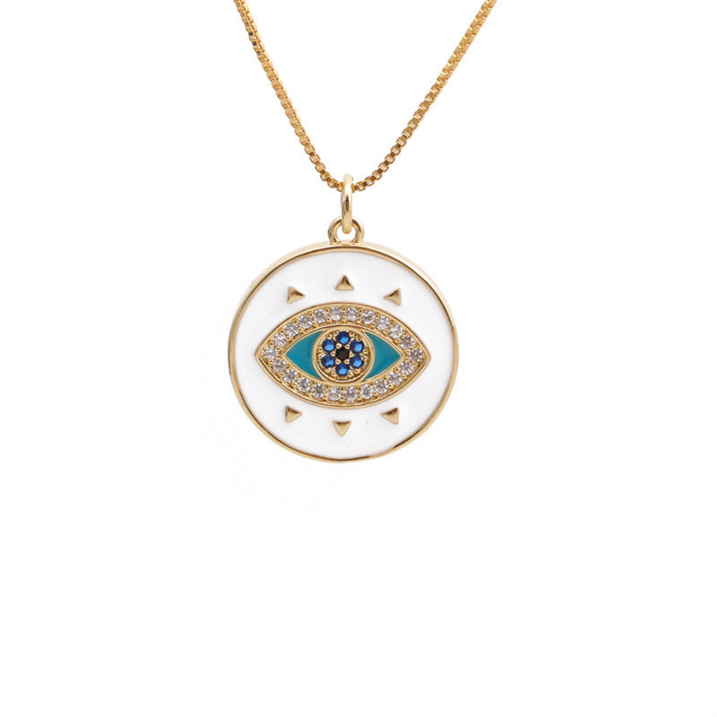 Yiwu Foreign Trade Copper Zircon Ornament Wholesale European And American Copper Plated Real Gold Love Fatima Devil's Eye Necklace