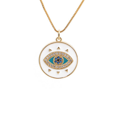 Yiwu Foreign Trade Copper Zircon Ornament Wholesale European And American Copper Plated Real Gold Love Fatima Devil's Eye Necklace