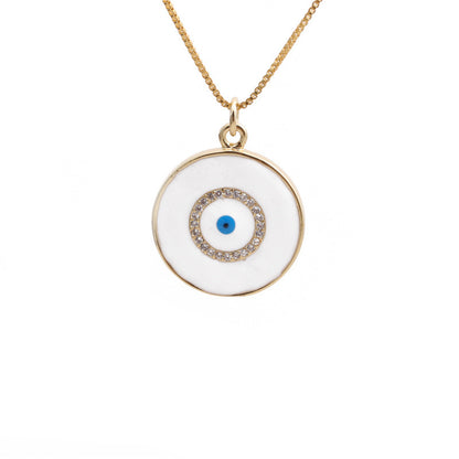 Yiwu Foreign Trade Copper Zircon Ornament Wholesale European And American Copper Plated Real Gold Love Fatima Devil's Eye Necklace