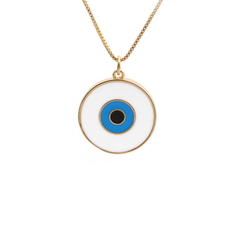 Yiwu Foreign Trade Copper Zircon Ornament Wholesale European And American Copper Plated Real Gold Love Fatima Devil's Eye Necklace