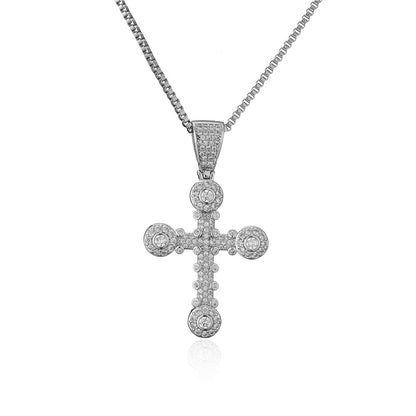 Punk Style Copper Micro-inlaid Zircon Cross Pendant Necklace