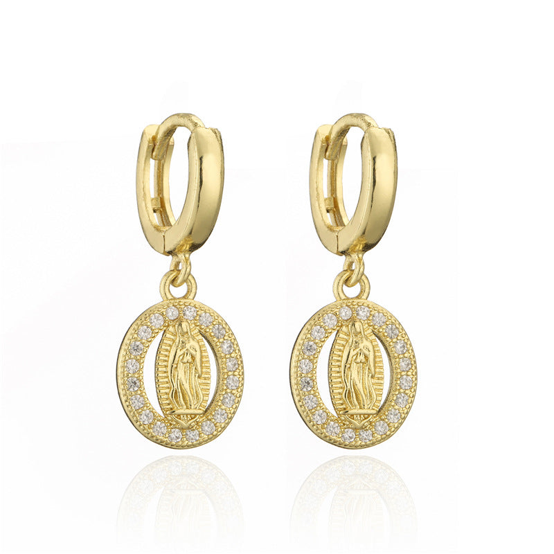 Fashion Classic Virgin Mary Shape Copper Micro-Inlaid Earrings