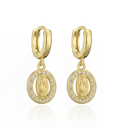 Fashion Classic Virgin Mary Shape Copper Micro-Inlaid Earrings