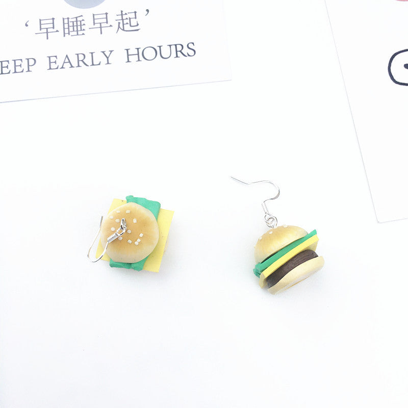 Creative Hand-made Soft Pottery Burger Earrings Cute Funny Ear Clips