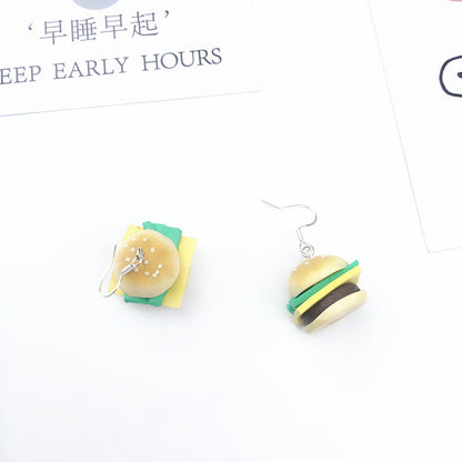 Creative Hand-made Soft Pottery Burger Earrings Cute Funny Ear Clips