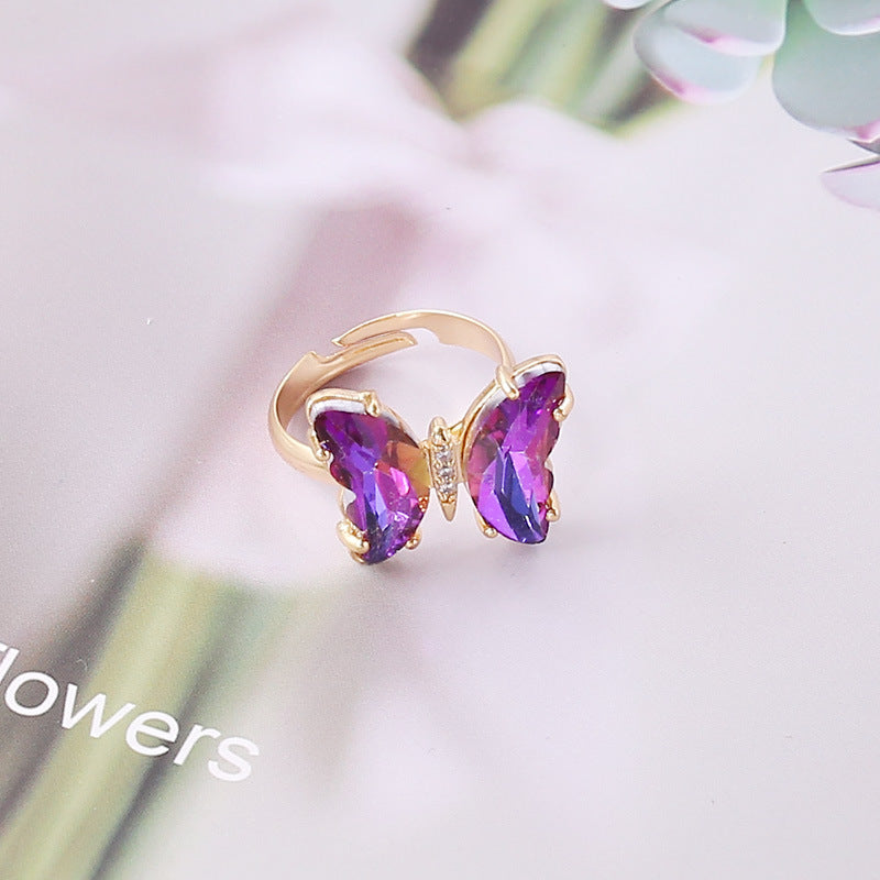 Fashion Gradient Butterfly Copper Adjustable Ring