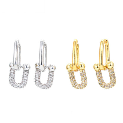 Retro U-shaped Horseshoe Buckle Tassel Copper Earrings Wholesale