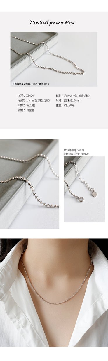 Korean Version Of S925 Sterling Silver Wild Round Bead Snake Bone Box Cross Melon Seed Necklace