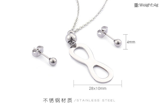 European And American Simple Figure 8 Stainless Steel Necklace Earring Set Wholesale