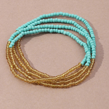 Gooddiy Simple Braided Geometric Hit Color Rice Bead Elastic Anklet Wholesale Jewelry