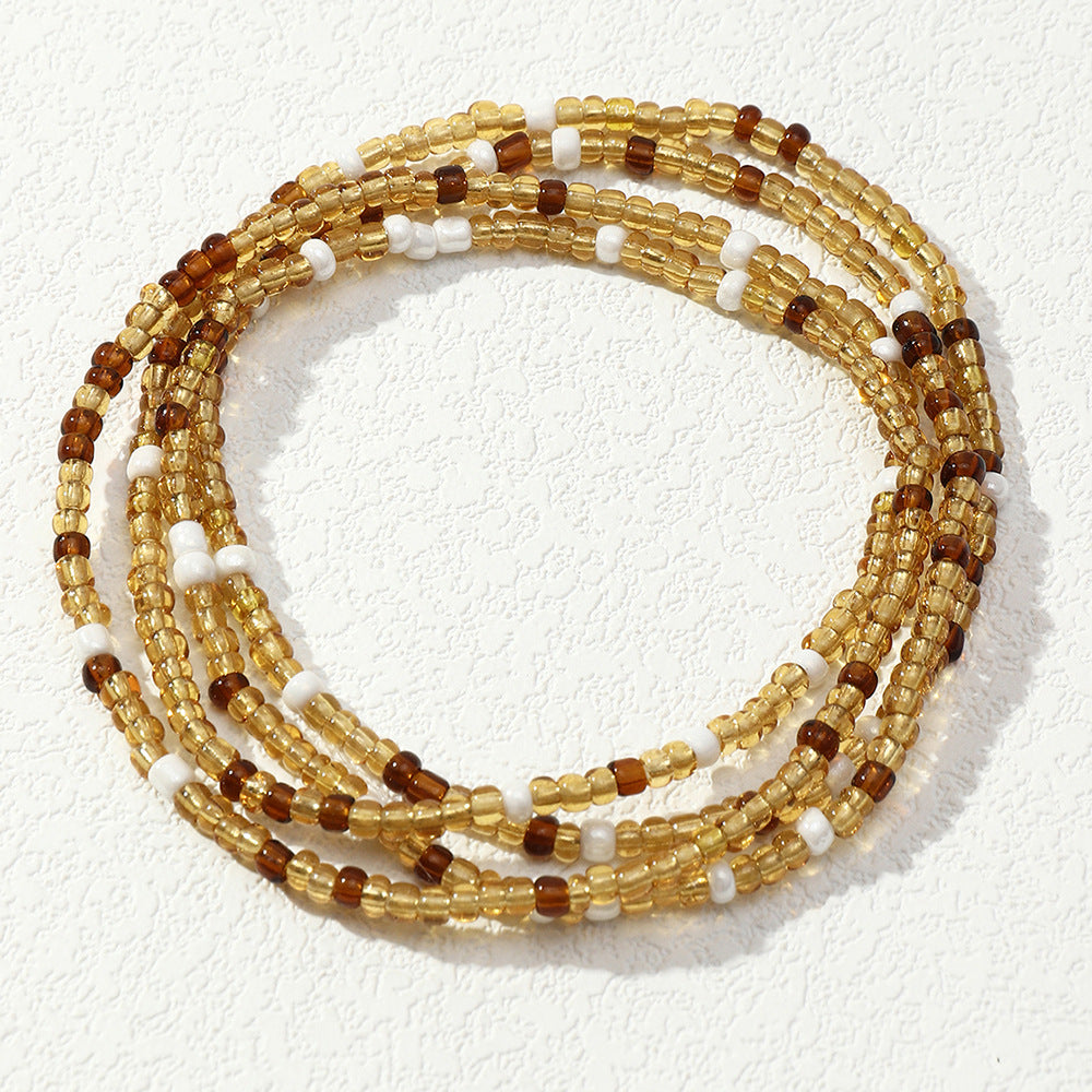 Gooddiy Simple Braided Geometric Hit Color Rice Bead Elastic Anklet Wholesale Jewelry