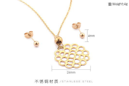 Fashion Hollow Pendent Titanium Steel Plating 18k Real Gold Women's Jewelry Set